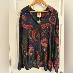 NWT Farm Rio Navy Tropical Tapestry Pajama Shirt XL